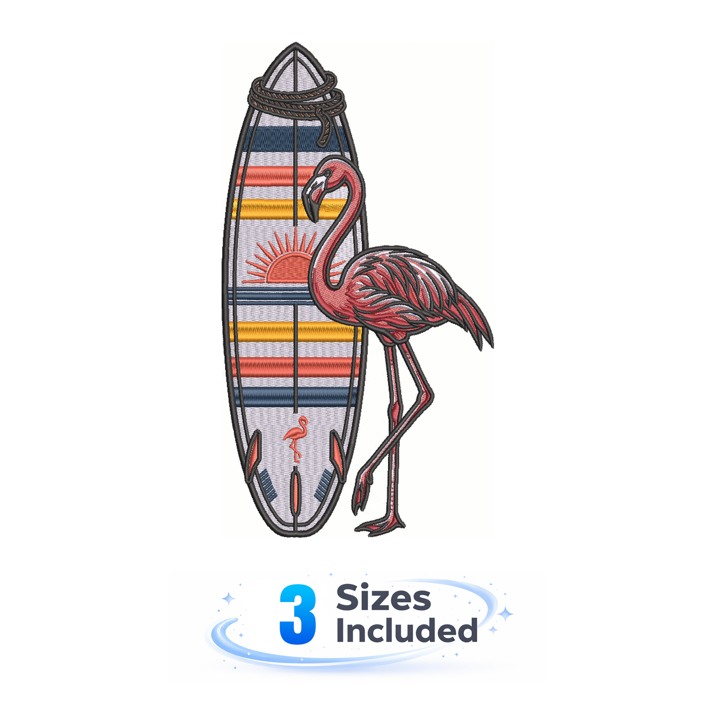 Flamingo Surfboard - Embroidery Design