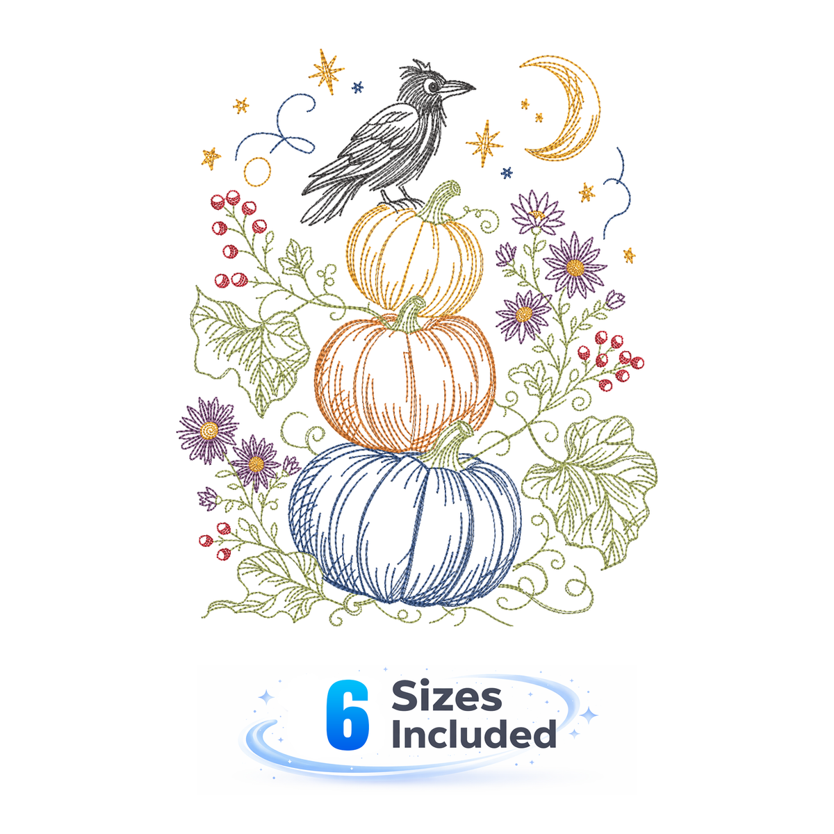 Storybook Fall Friends - Storybook Raven and Pumpkin - Embroidery Design