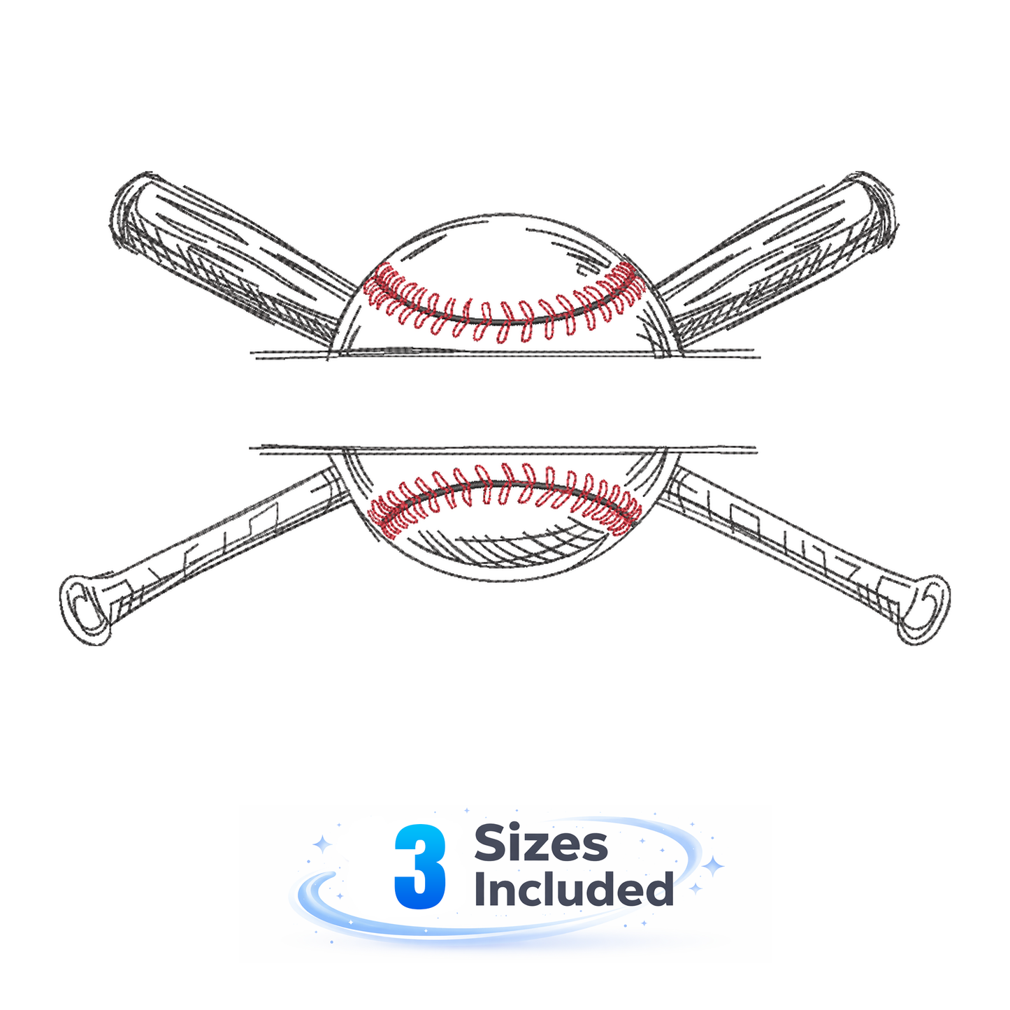 Baseball Monogram Sketch - Embroidery Design