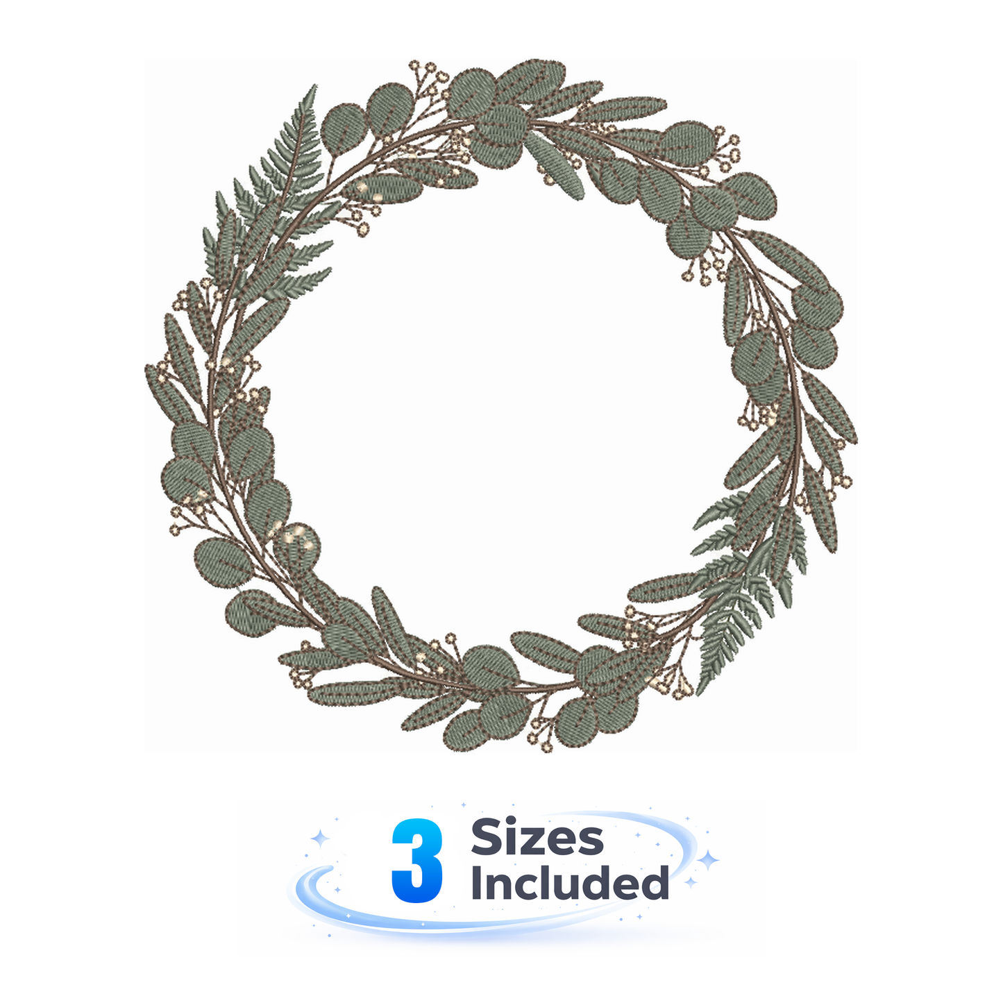 Boho Fern and Eucalyptus Wreath - Embroidery Design