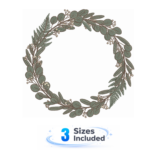 Boho Fern and Eucalyptus Wreath - Embroidery Design