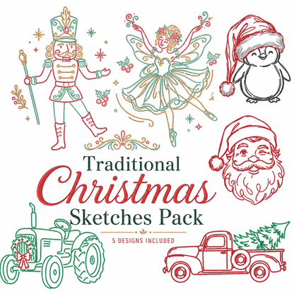 Traditional Christmas Sketches Embroidery Bundle