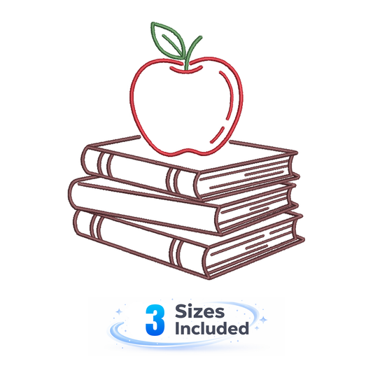 Minimalist Apple and Books - Embroidery Design