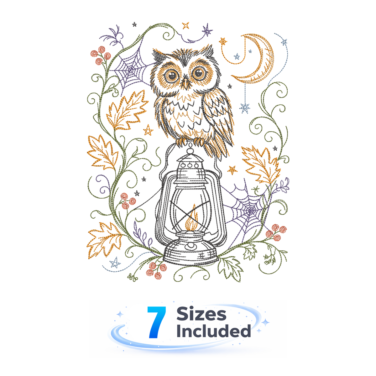 Storybook Autumn Tales -  Owl With Lantern - Embroidery Design