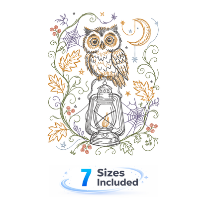 Storybook Autumn Tales -  Owl With Lantern - Embroidery Design