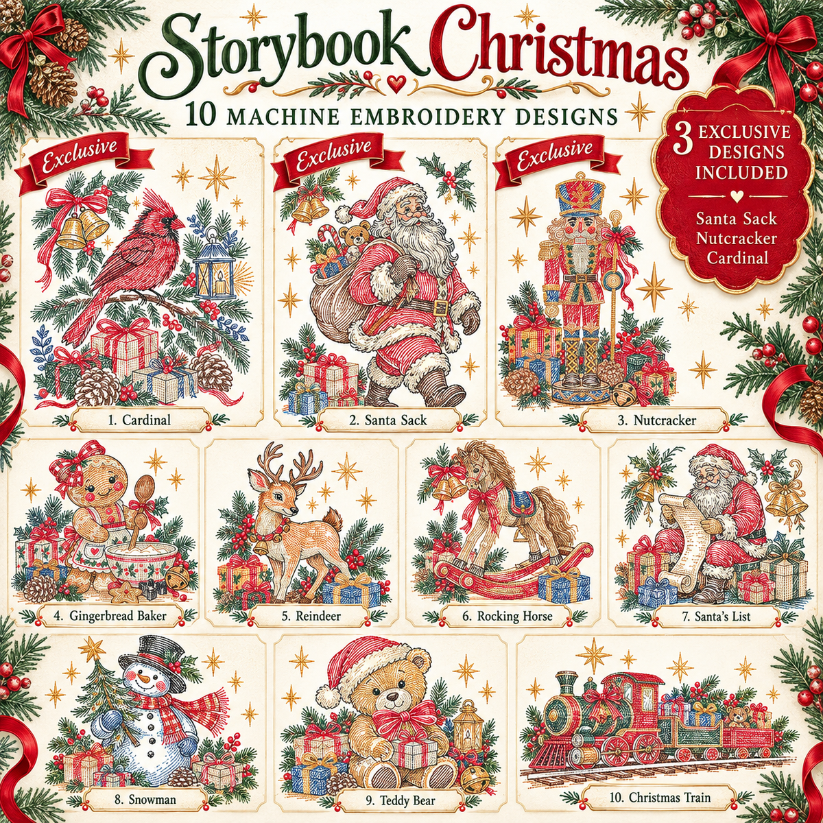 Storybook Christmas Set of 10 Machine Embroidery Designs