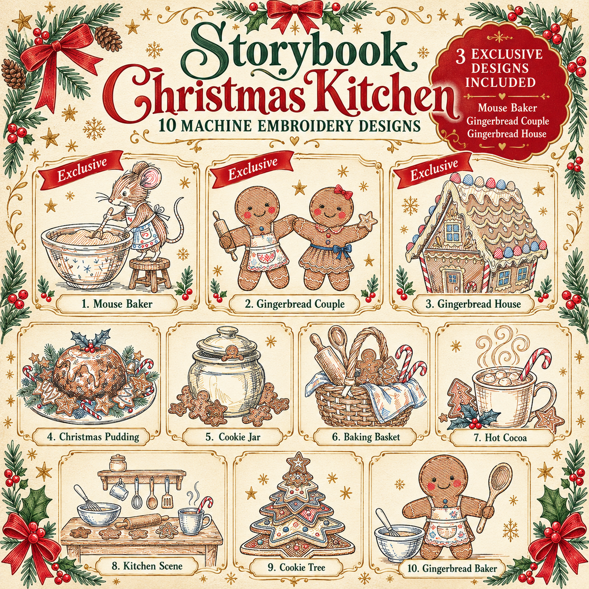 Storybook Christmas Kitchen - Set of 10 Machine Embroidery Designs