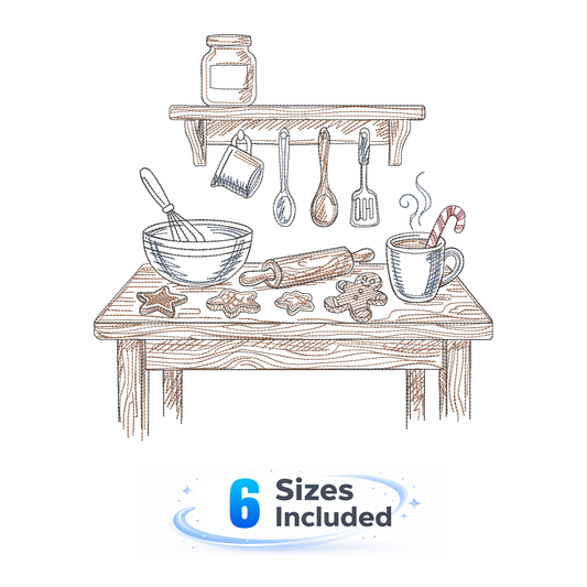 Storybook Christmas Kitchen - Table - Embroidery Design