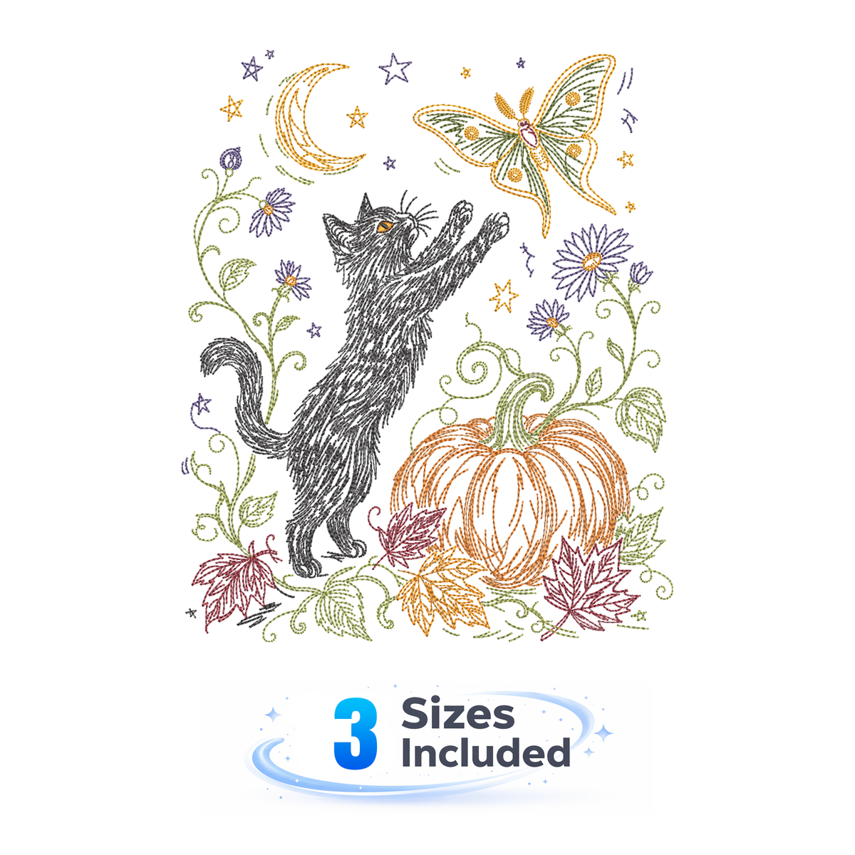 Storybook Halloween - Cat and Moth - Embroidery Design