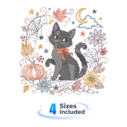 Traditional Black Cat - Embroidery Design